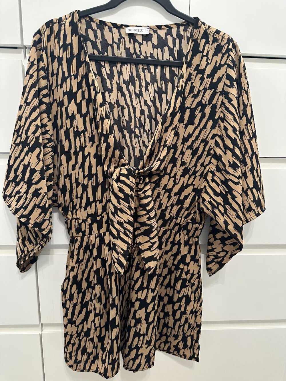 BOHOBLU Boutique Black Tan Tie Front Romper Size Small